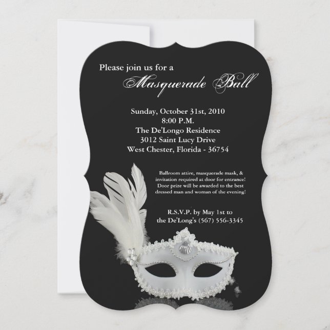 Invitation Mascarade blanche Masque Masque Masque Costume Hal (Devant)