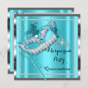 Invitation Mascarade bleue turquoise Quinceanera Party Mask 2