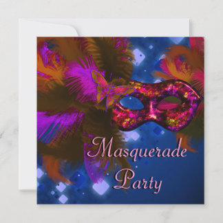 Invitation Mascarade de fête noir violet rouge Mardi Gras