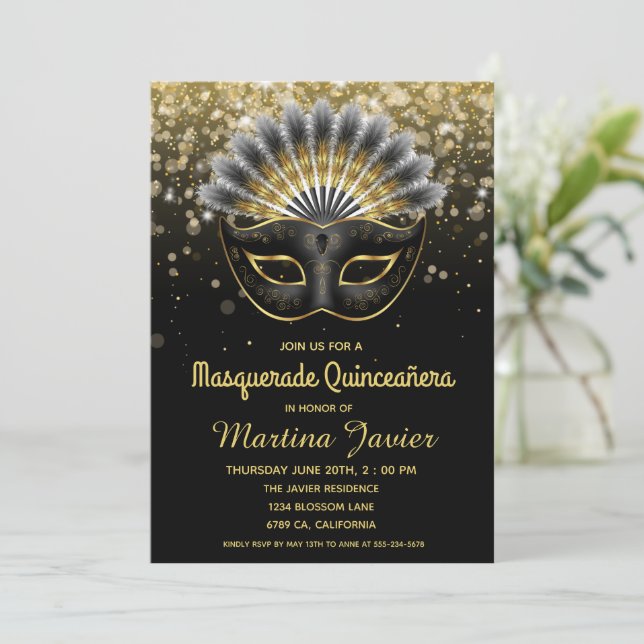 Invitation Mascarade de luxe pour Quinceañera 15e anniversair (Debout devant)