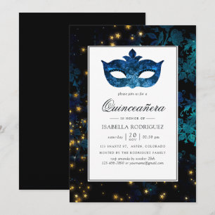 Invitation Mascarade de minuit Damask Quinceañera