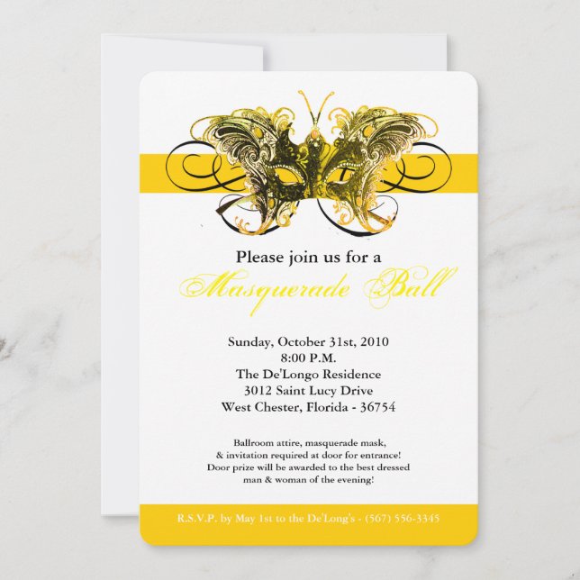 Invitation Mascarade de papillon jaune costume Mascarade Hall (Devant)