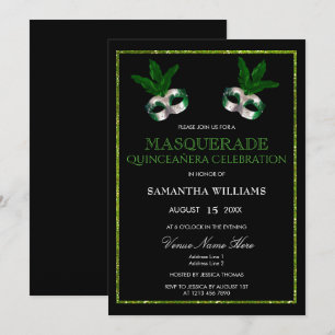 Invitation Mascarade de Parties scintillant vertes Glitzy Qui
