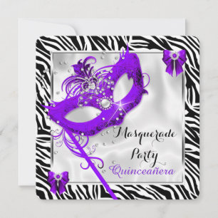 Invitation Mascarade de zèbre pourpre Quinceanera 15ème parti