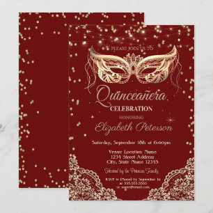 Invitation Mascarade, Dentelle, Diamants Quinceañera