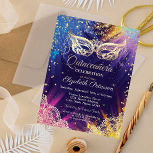 Invitation Mascarade, Dentelle, Tache de peinture Quinceañera