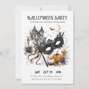Invitation Mascarade d'Halloween à l'aquarelle