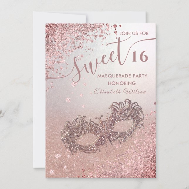 Invitation Mascarade diamant luxe rose or doux 16 (Devant)