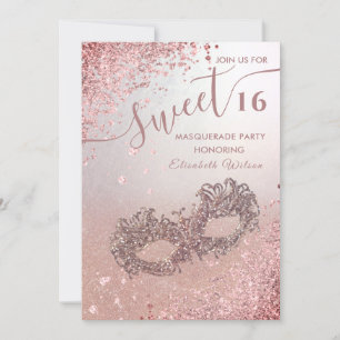Invitation Mascarade diamant luxe rose or doux 16