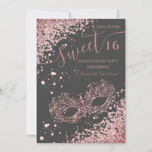 Invitation Mascarade diamant luxe rose or doux 16 (Devant)