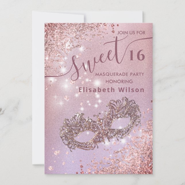 Invitation Mascarade diamant luxe rose or doux 16 (Devant)