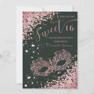 Invitation Mascarade diamant luxe rose or doux 16 Inv