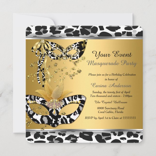 Invitation Mascarade fête d'anniversaire Leopard Masque Black (Devant)