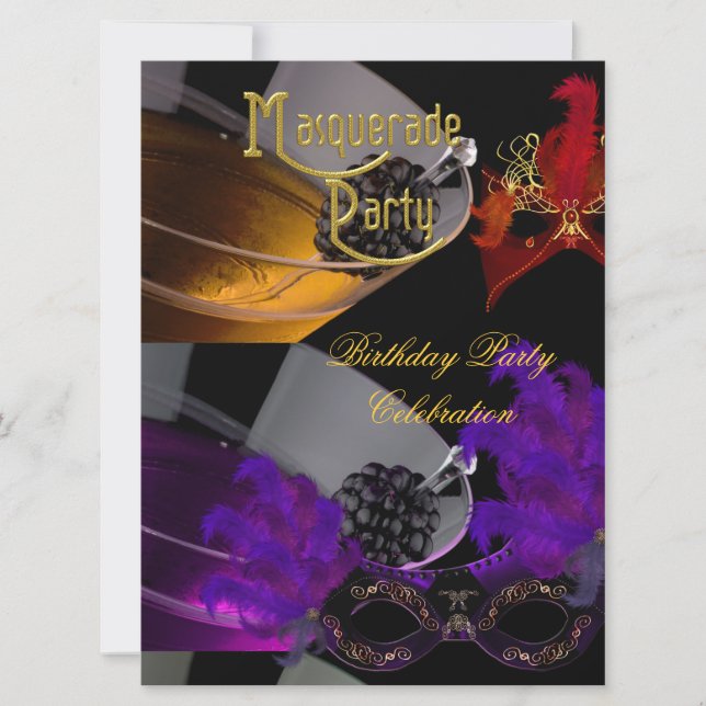 Invitation Mascarade fête d'anniversaire violet rouge noir ma (Devant)