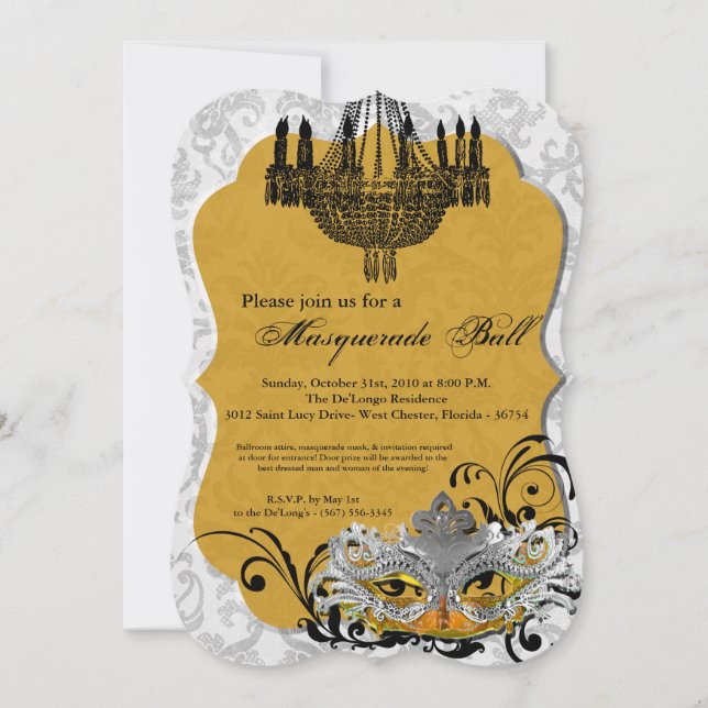 Invitation Mascarade Jaune Mascarade Masque Masque Costume Ha (Devant)