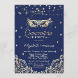 Invitation Mascarade, Lumières à cordes, Dentelle, Étoiles Qu