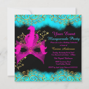 Invitation Mascarade Mascarade Mascarade de masque or rose tu