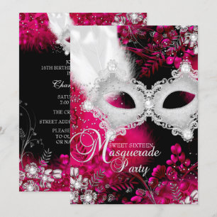 Invitation Mascarade Mascarade rose et blanc étincelant 16