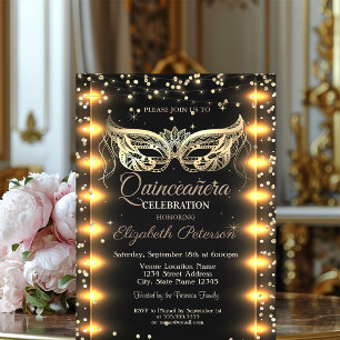 Invitation Mascarade,Masque, Diamants,Lumières Quinceañera