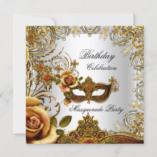 Invitation Mascarade Masque Doré Anniversaire Fête