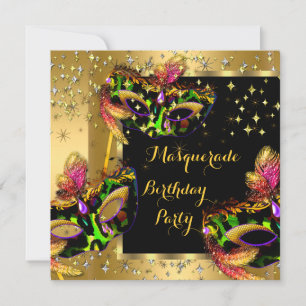 Invitation Mascarade Masqué Lime Rose Or Fête d'anniversaire