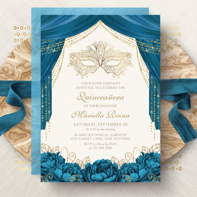 Invitation Mascarade Masquée Mascarade Turquoise Quinceanera (Créateur téléchargé)