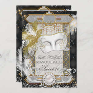 Invitation Mascarade Perle blanche Diamant