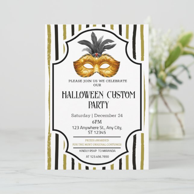 Invitation Mascarade rayée Halloween Costume Party (Debout devant)