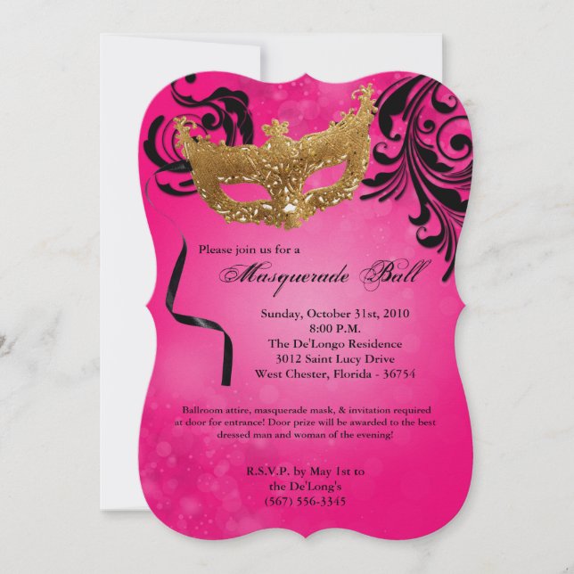 Invitation Mascarade rose Mascarade Masque costume Halloween  (Devant)