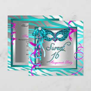 Invitation Mascarade Sweet 16 Seize Ans Turquoise Zèbre