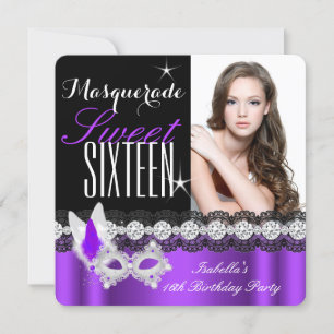 Invitation Mascarade Sweet Sixteen 16 ans Violet photo