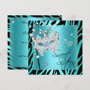 Invitation Mascarade Sweet Sixteen Sweet 16 Turquoise Zèbre