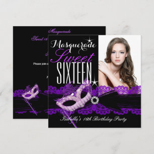 Invitation Mascarade Sweet Sixteen Sweet 16 Violet Noir