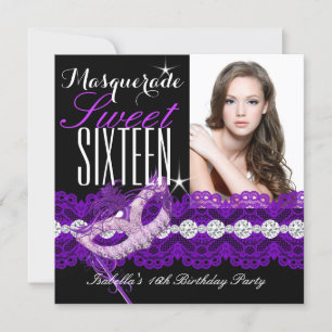 Invitation Mascarade Sweet Sixteen Sweet 16 Violet photo 2