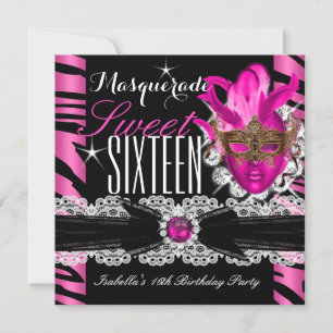 Invitation Mascarade Sweet Sixteen Sweet 16 Zèbre Rose
