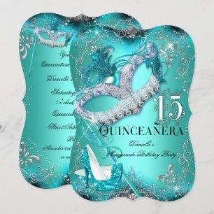 Invitation Mascarade Turquoise étincelle Quinceanera Annivers