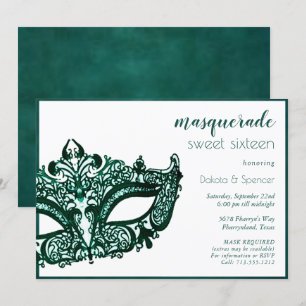 Invitation Mascarade vert   Mardi Gras Thème Sweet 16