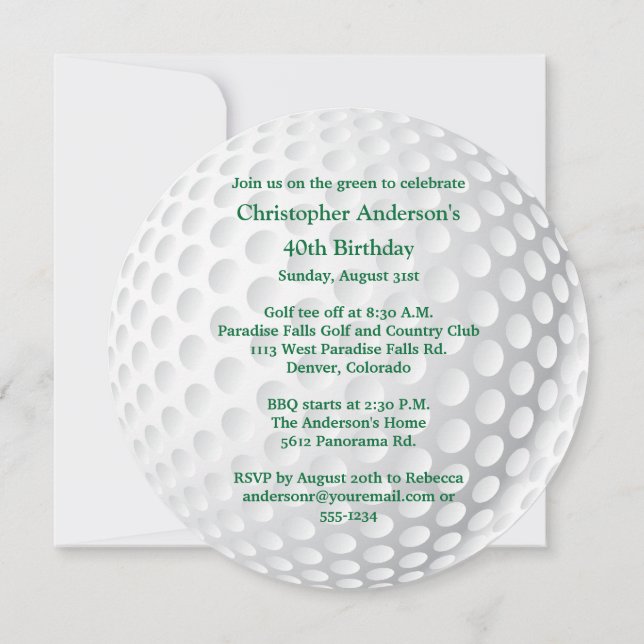 Invitation masculine au golf 40e anniversaire (Dos)