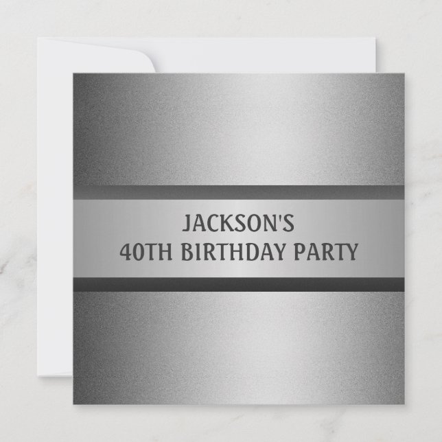 Invitation Masculine Black Grey 40e anniversaire (Devant)