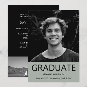 Invitation Masculine Classic Grey Graduation Party Photo