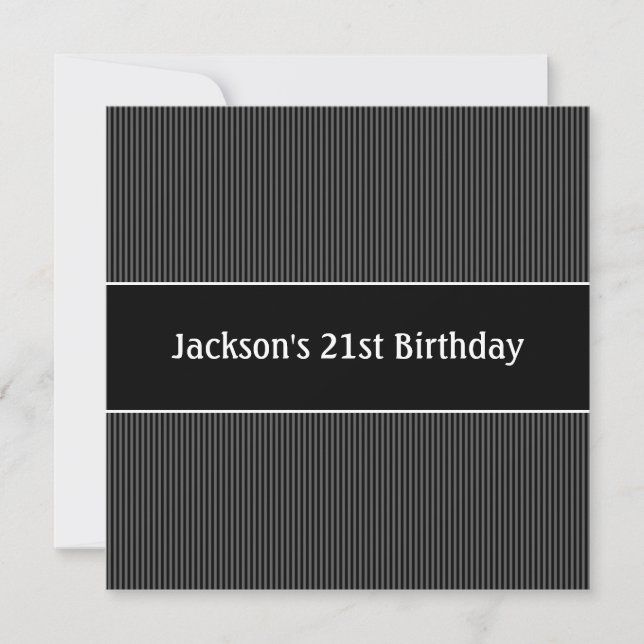 Invitation Masculine des fêtes d'anniversaire Gris et Noirs (Devant)