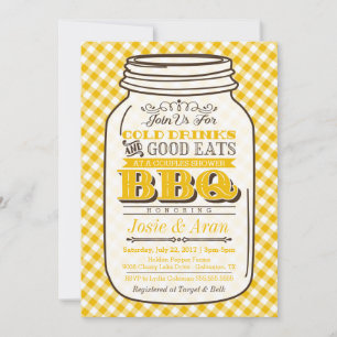 Invitation Mason Jar BBQ, Douche Couples, Jaune