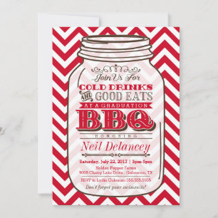 Invitation Mason Jar BBQ Graduation Invitation, Chevron Red