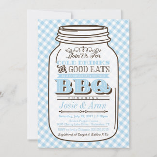 Invitation Mason Jar BBQ Invitation, Couples Baby shower Boy