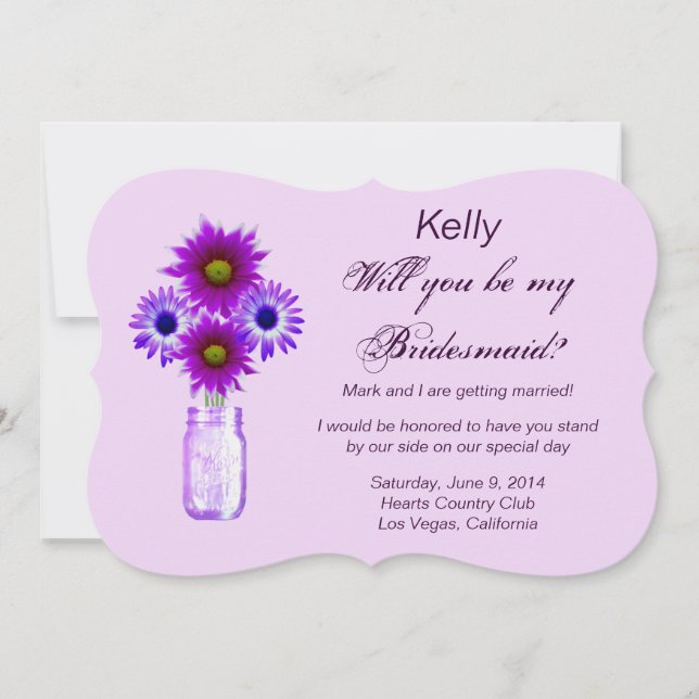 Invitation Mason Jar Bridesmaid Card Fleurs Violettes (Devant)