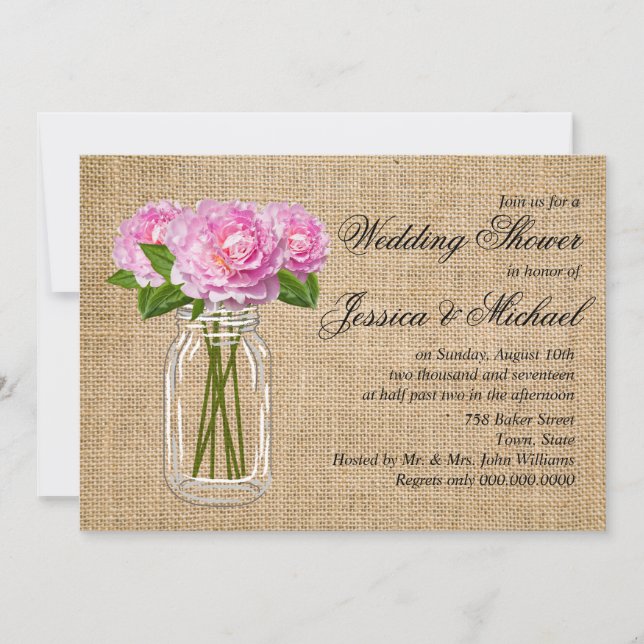 Invitation Mason Jar Burlap Wedding shower de Peony (Devant)