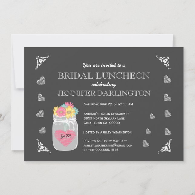Invitation Mason Jar Chalkboard Rustique Bridal Luncheon A01C (Devant)