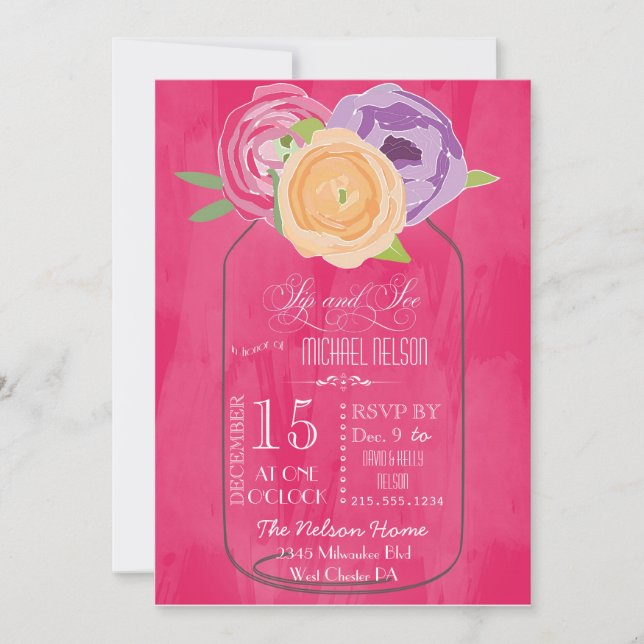 Invitation Mason Jar Chalkboard Sip et voir (Devant)