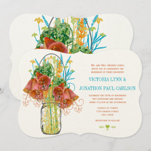 Invitation Mason Jar Coral Jaune Lime Jaune Floral Mariage