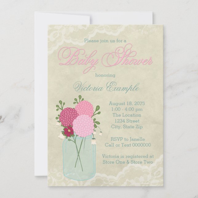 Invitation Mason Jar et Lace Baby shower (Devant)